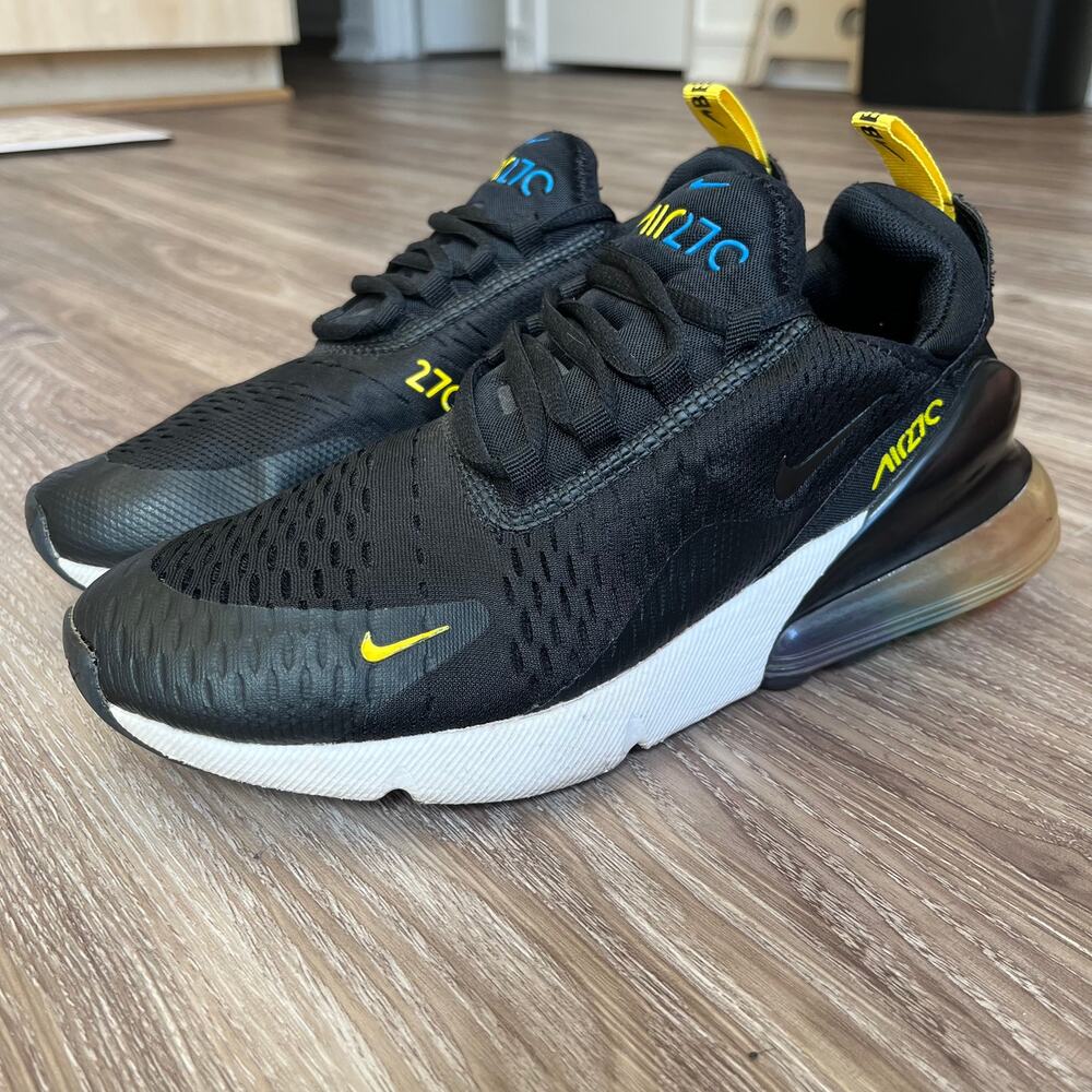 Nike Air Max 270 Black/Opti Yellow/Blue Sneakers Unisex Men's 7/Women's 8.5 EUC